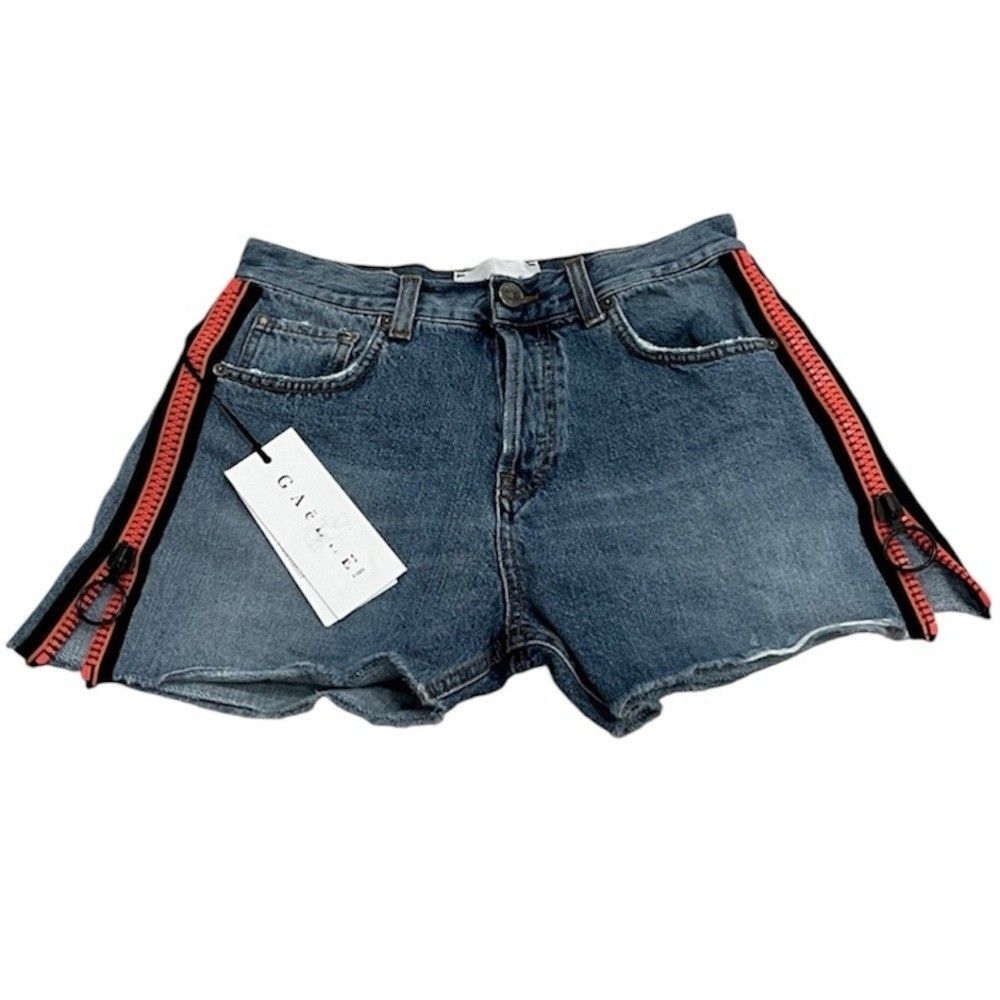 Gaelle Paris Zipper Side Cut Off Denim Jean Shorts Sporty Chic 25 NWT Streetwear